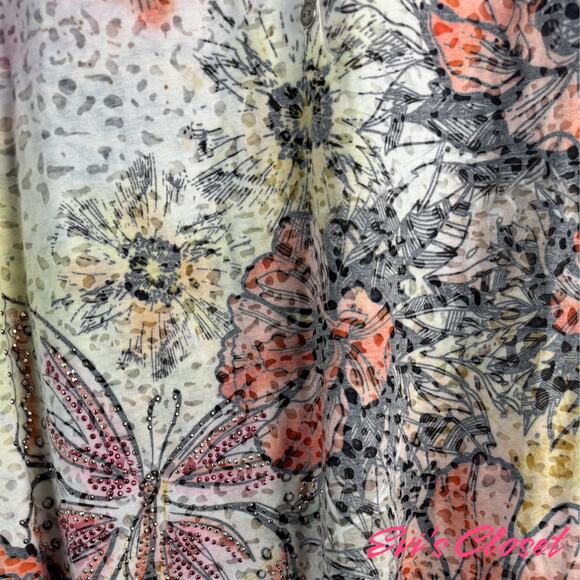 Style & Co Women's Floral & Butterflies Pink Orange With Pink Rhine Stones Sz 2x - Picture 4 of 7